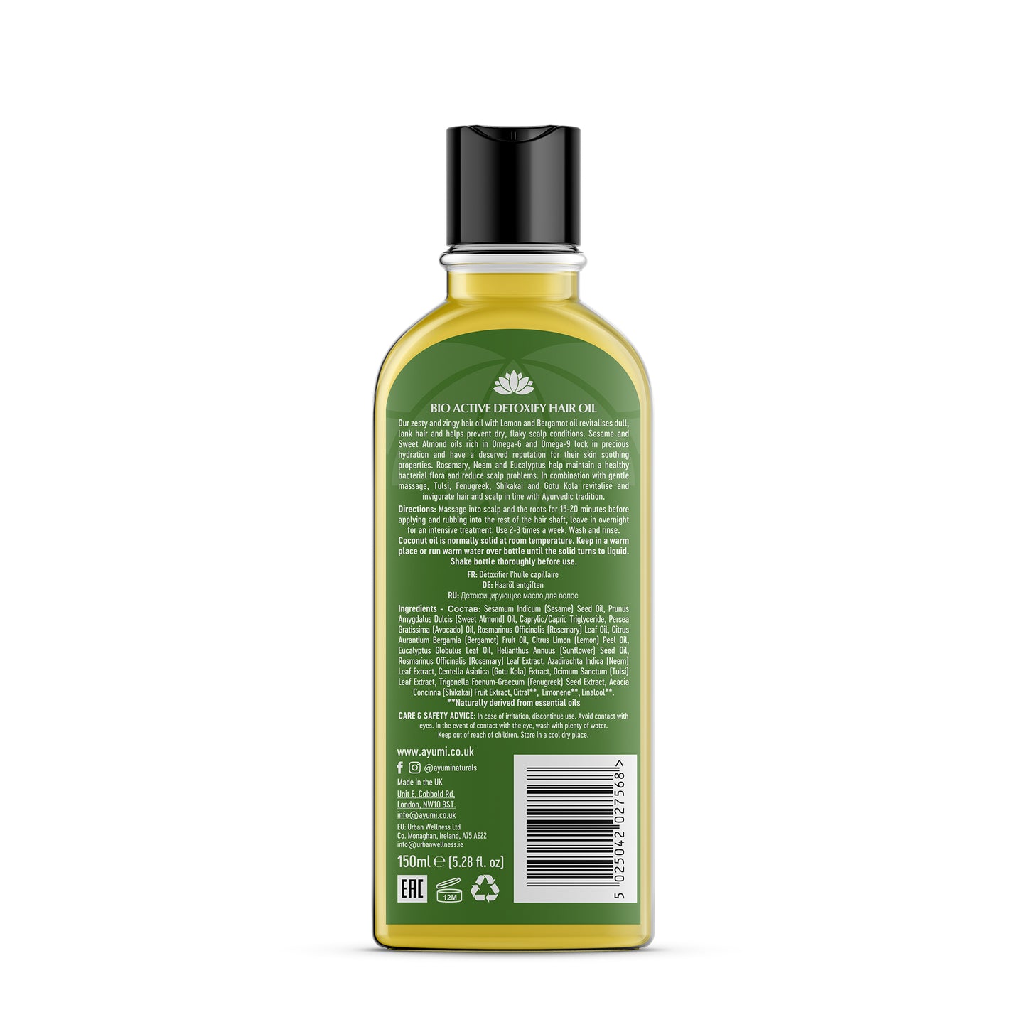 Huile Bio Active Détoxifiante Cheveux - 150ml